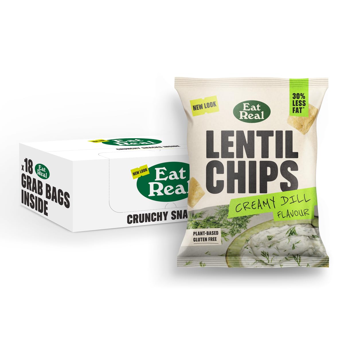Eat Real, Lentil Chips, Creamy Dill, 18 X 40g, Gluten-free Crisps Multipack, Vegan-Friendly, Healthy Snacks, 30% Less Fat