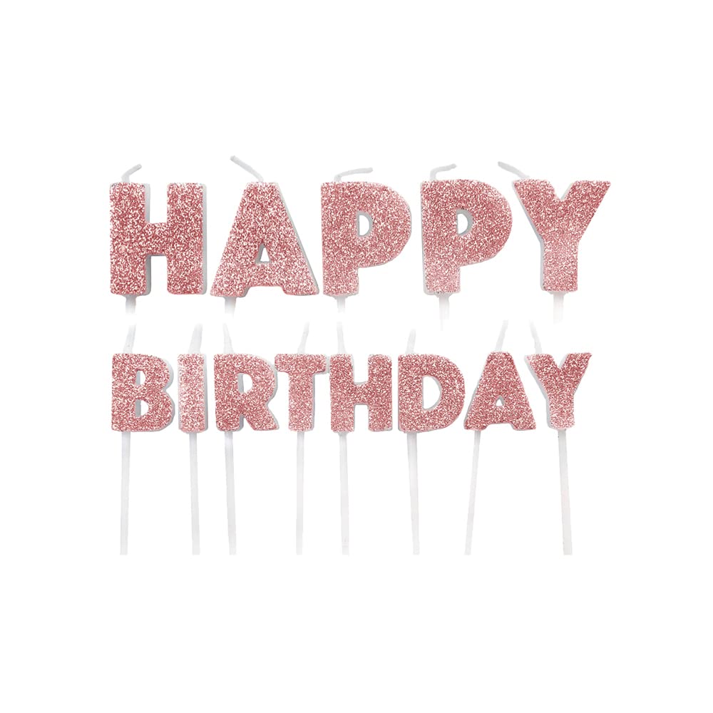 Anniversary House Happy Birthday Candles For Cakes, Rose Gold Glitter, Pack Of 13, Celebration Cake Topper Decoration, 7 Centimeters, AHC229 โ image 1