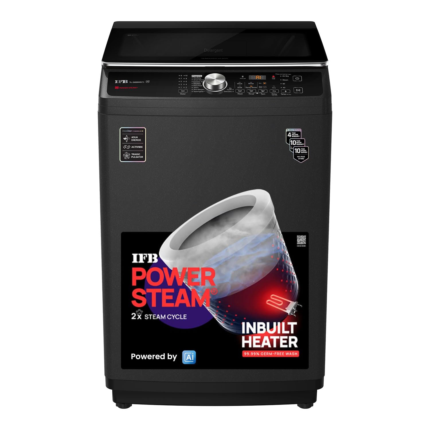 IFB 9 Kg 5 Star with DeepClean® Technology, AI Powered, Fully Automatic Top Load Washing Machine (TL900NB2S, PowerSteam®, Inbuilt Heater, Aqua Energie, Noir Black)