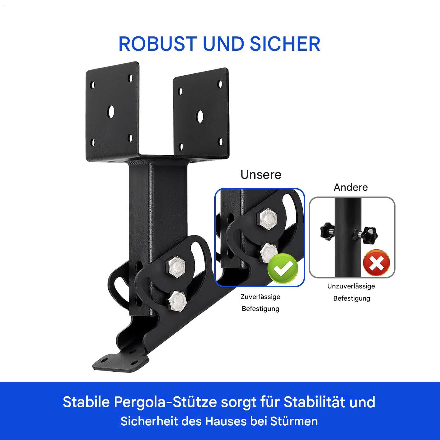 Pergola Halterung 9x9 cm (3,5 Zoll) 3er-Set – Metall Dachhalterung Verstellbar für Pavillon, Terrassenüberdachung & Pfostenhalterung, Schwerlast, Schwarz