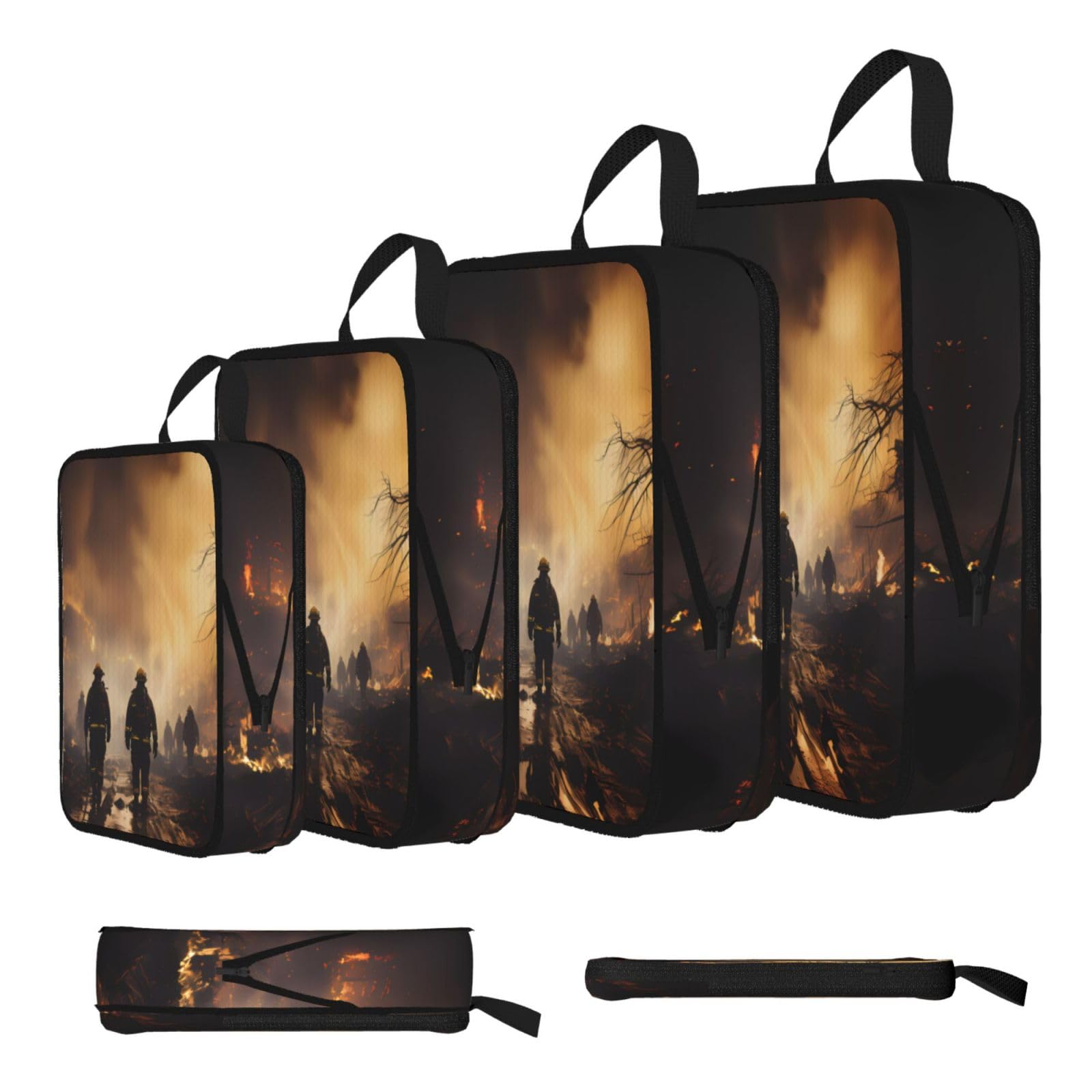 Firefighters fighting fires Compression Packing Cubes 4 Piece Set