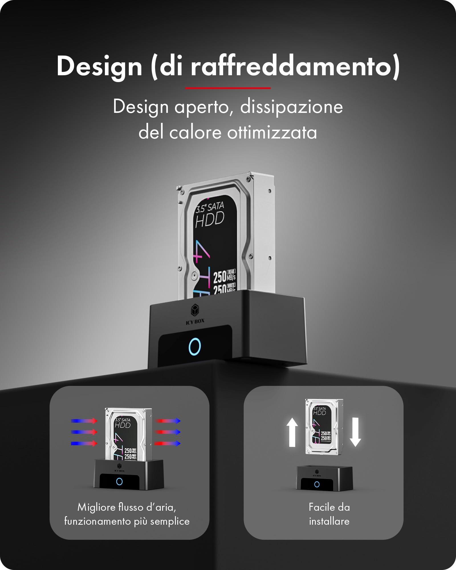 ICY BOX Docking Station per M.2 NVMe e HDD/SSD 2,5"/3,5", USB 3.2 Gen 2 Type-C (10 Gbps), HotSwap, UASP, dock SATA e NVMe per SSD e hard disk, IB-1123M-CU31, Spade Dock 1123