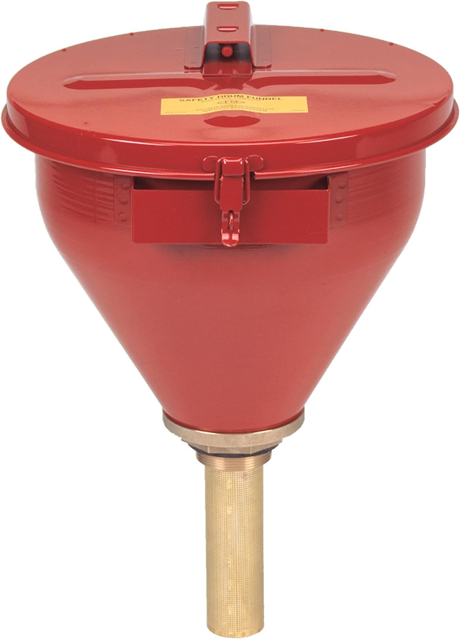 Justrite 2.6 Gallon Drum Funnel for Flammables with Emergency-Fusing Self-Closing Cover, Flame Arrester, and 2" Bung Hole Adapter, Made in The USA, 08207