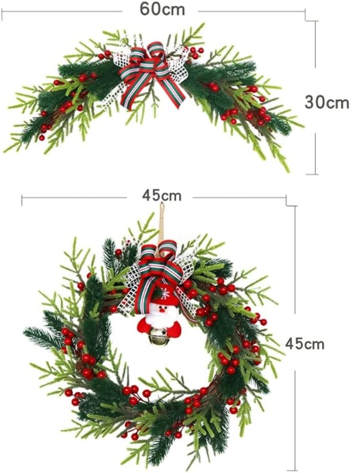 Santa Doll Bowknot Christmas Door Wreaths Traditional Decorations Decor Garland Party Holiday Scenery(D)