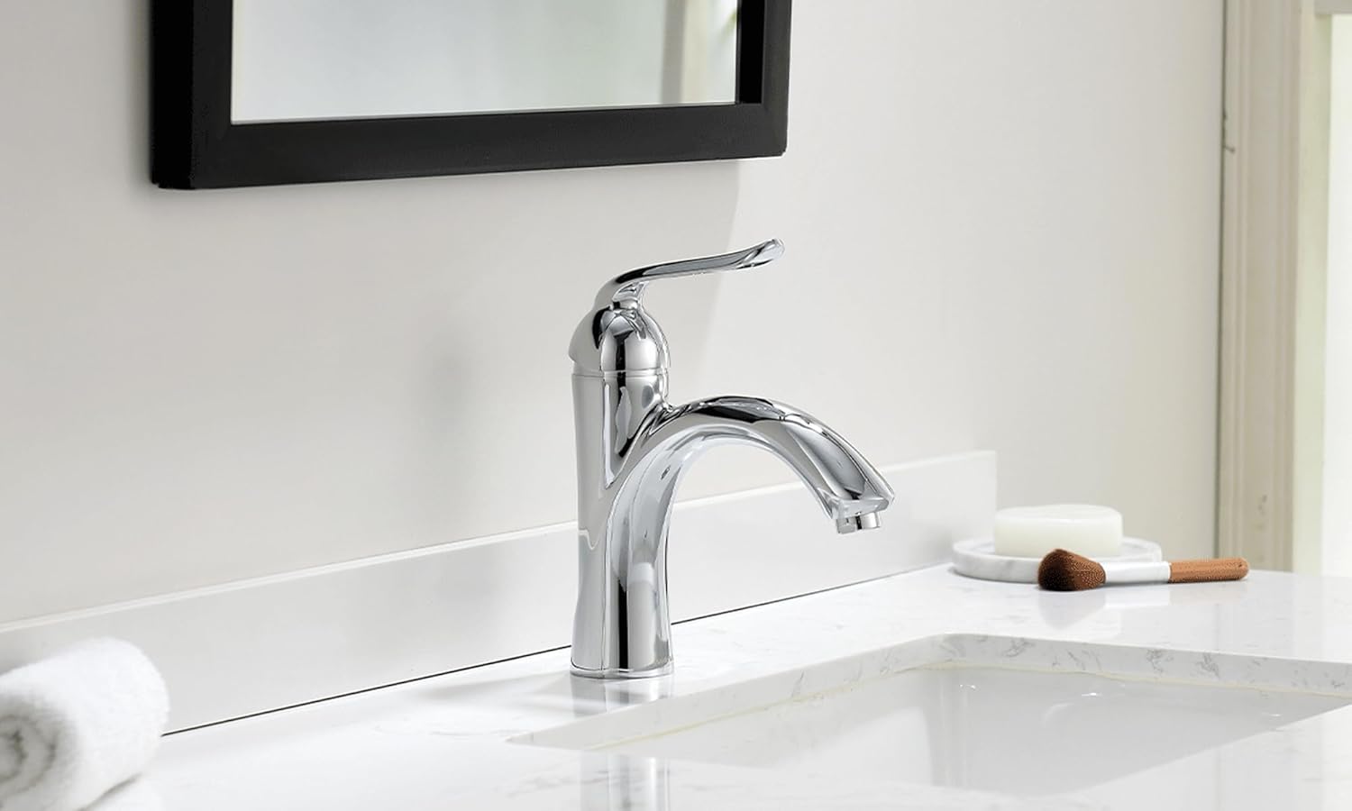 Chrome Bathroom Faucet Single Hole, Lava Odoro Single Handle Bathroom Sink Faucet, Chrome Vanity Faucet with Pop up Drain Assembly, Deck Plate Included, BF290-C