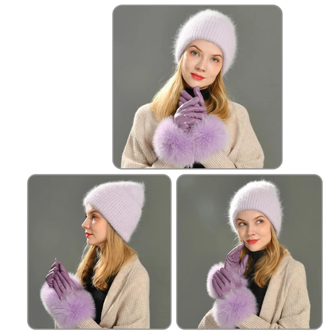 Wvapzxx Bonnet Tricoté En Mélange De Cachemire Et De Fourrure Avec Paillettes, Bonnet Skullies En Laine Pour Fille, Décontracté, Incontournable, Automne Et Hiver