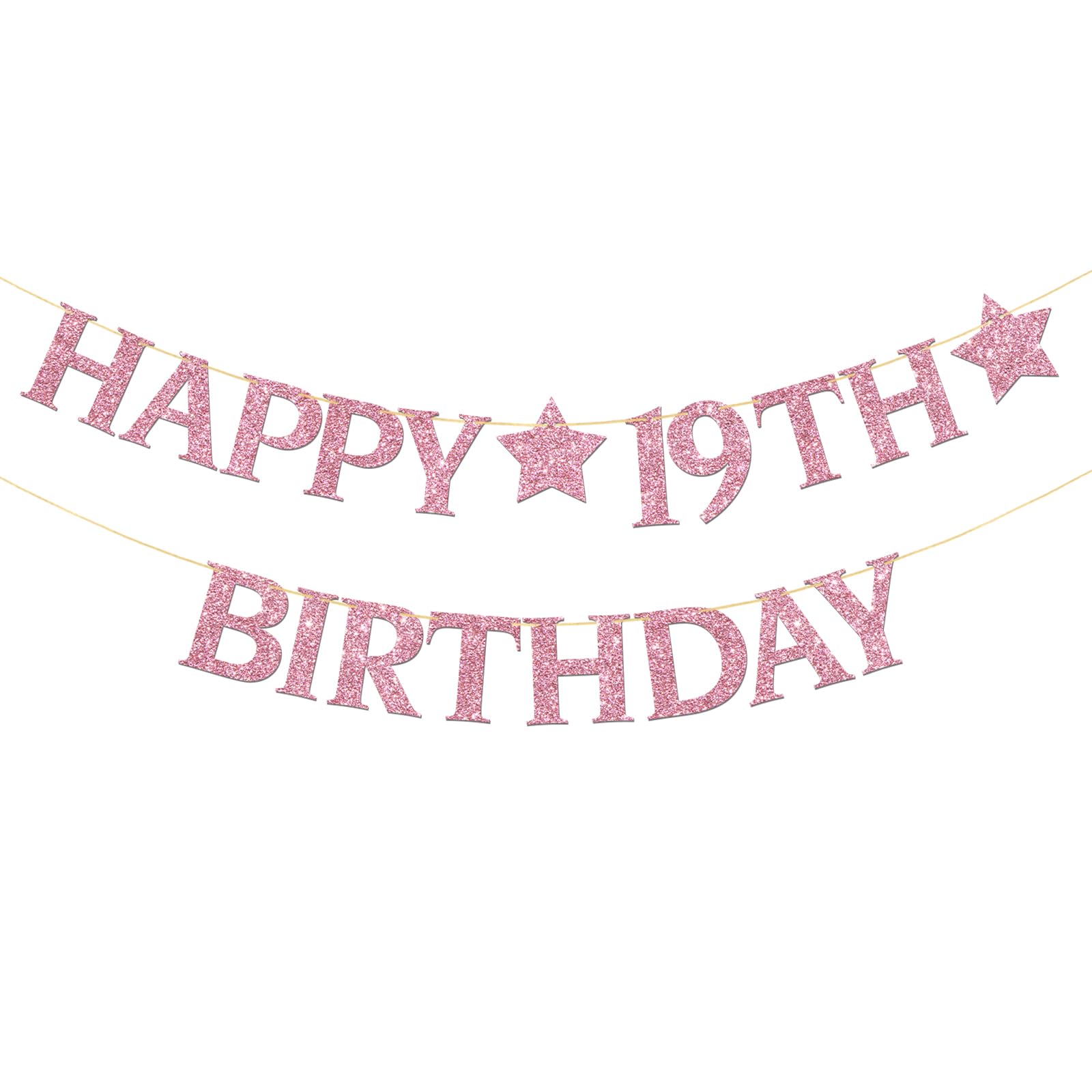 Happy 19th Birthday Banner Colorful - Teen Boy Girl 19th Birthday Party Banner Garland Supplies - Perfect Nineteen Bday Gifts - Cheers to 19 Years Party Decorations Pink Glitter — image 1