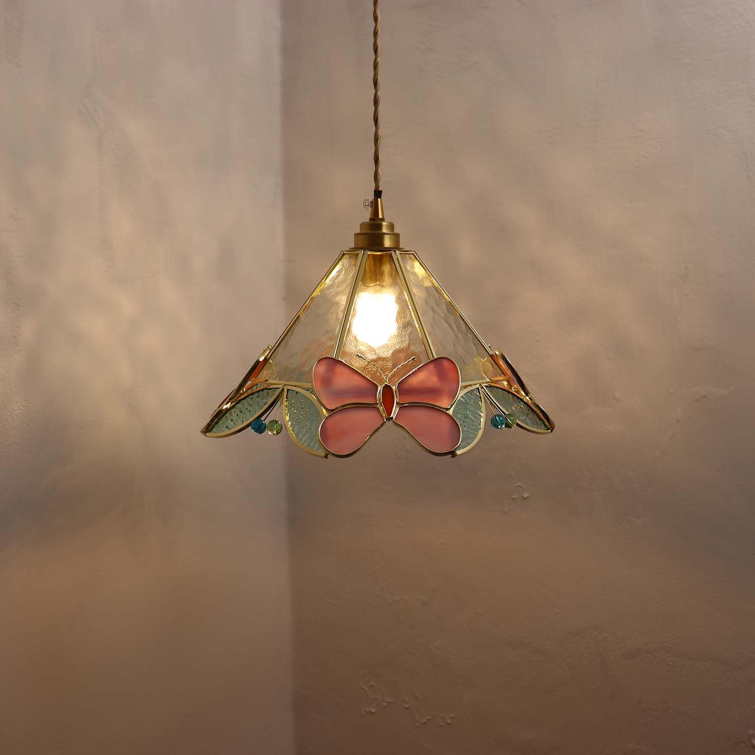 L10982 Tiffany estilo vidrieras mariposa flor techo lámpara colgante 2