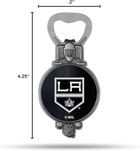 Miniatura 7 de Rico Industries NHL - Abrebotellas magnético de hockey, acero inoxidable, imán fuerte para exhibir en el refrigerador