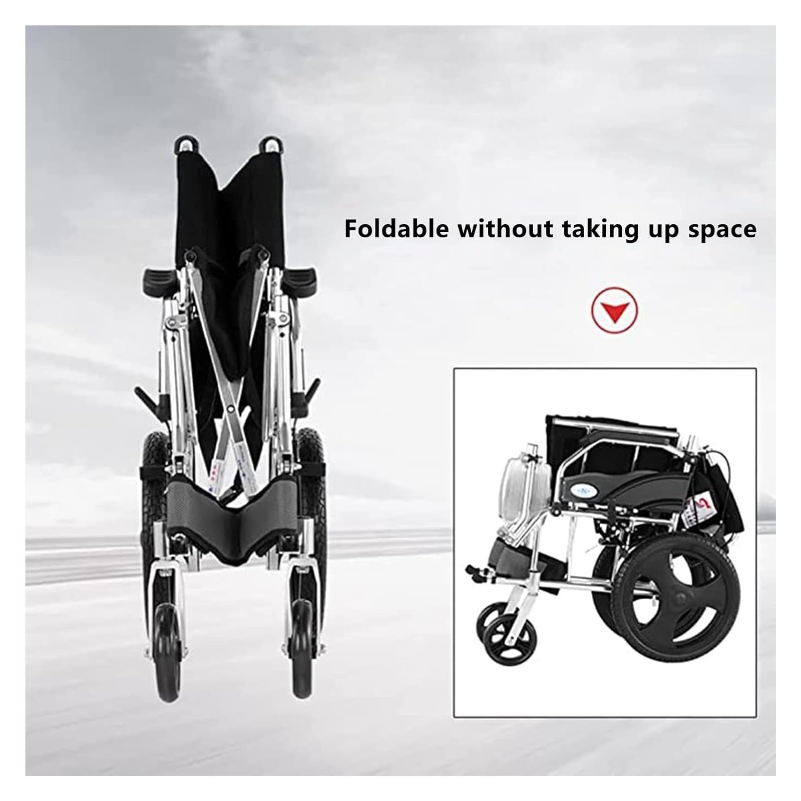 Sedia a rotelle pieghevole in alluminio leggero con braccioli a tutta lunghezza e poggiapiedi oscillante per una facile mobilità e comfort