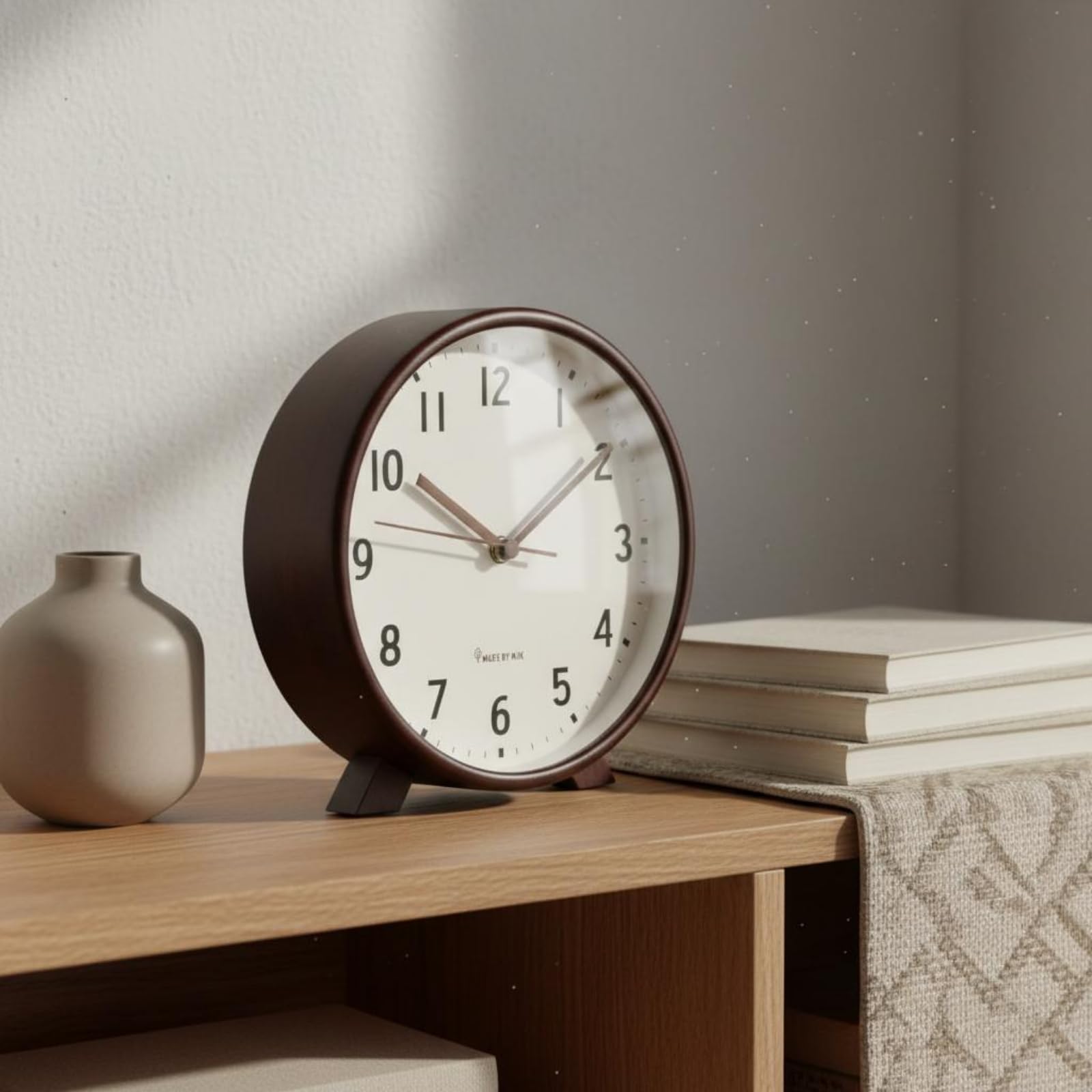 Leise Tischuhr Kompaktes Design Holz-Standuhr Umweltfreundliche Materialien Retro-Holzuhr für Wohnzimmer, Regal, Schreibtisch, Weiß, 10 Zoll
