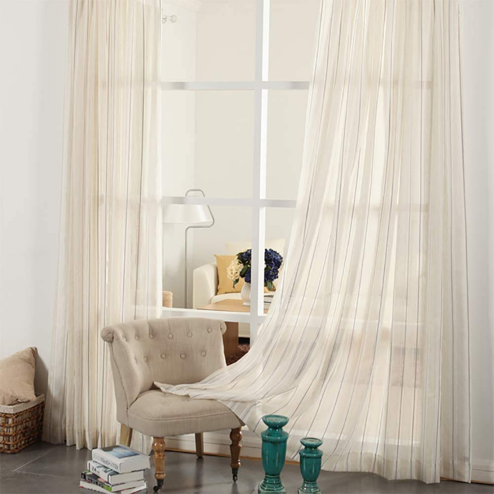 Voile rideaux panneaux filtrage lumière tulle rayé curry 150x270