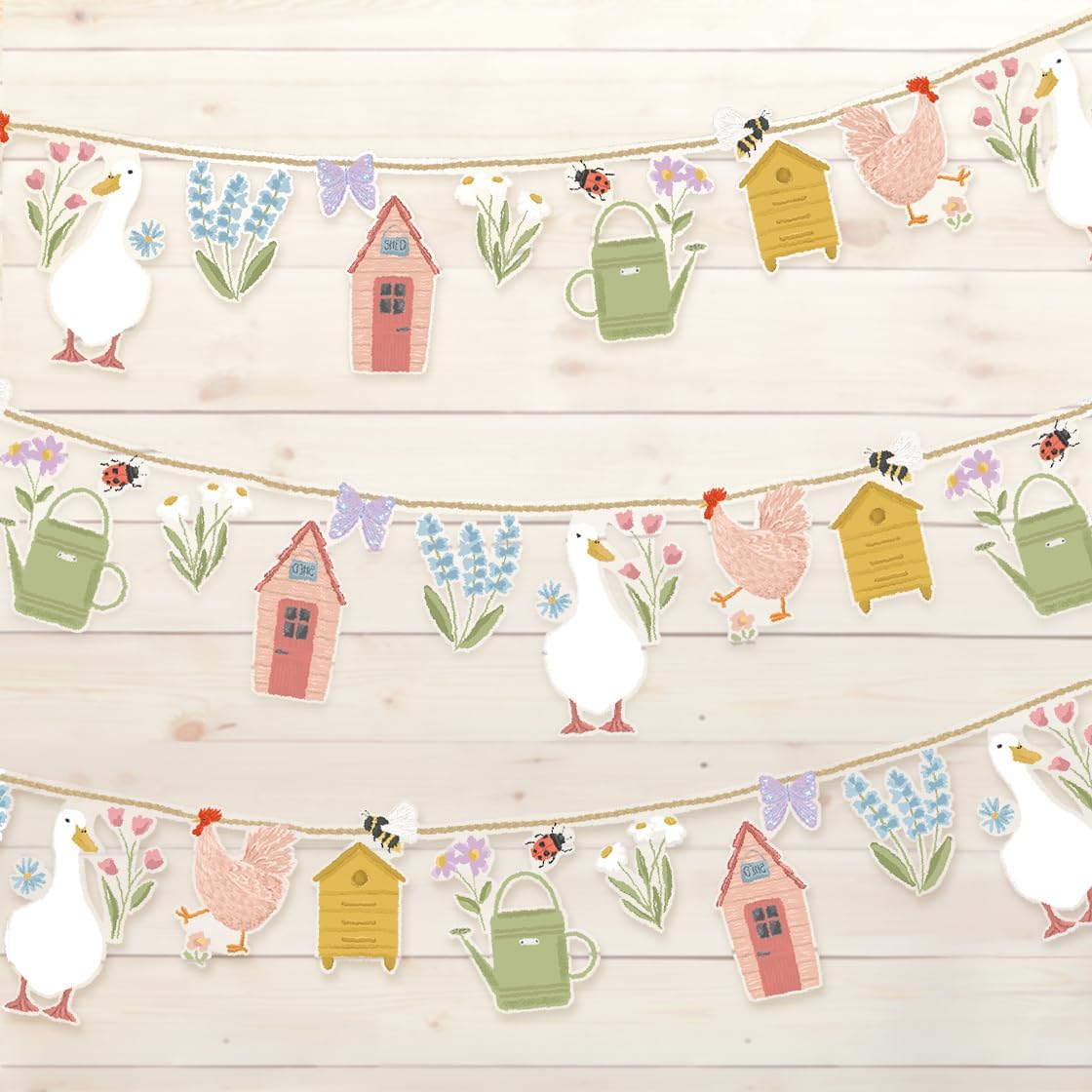 Cheerland Garden Tea Party Decorations Silly Goose Garland Farm Animal Flower Banner Shed Wildflower for Chicken Birthday Picnic Wedding Woodland Onederland Baby Shower Cottagecore Party Decor 2pcs