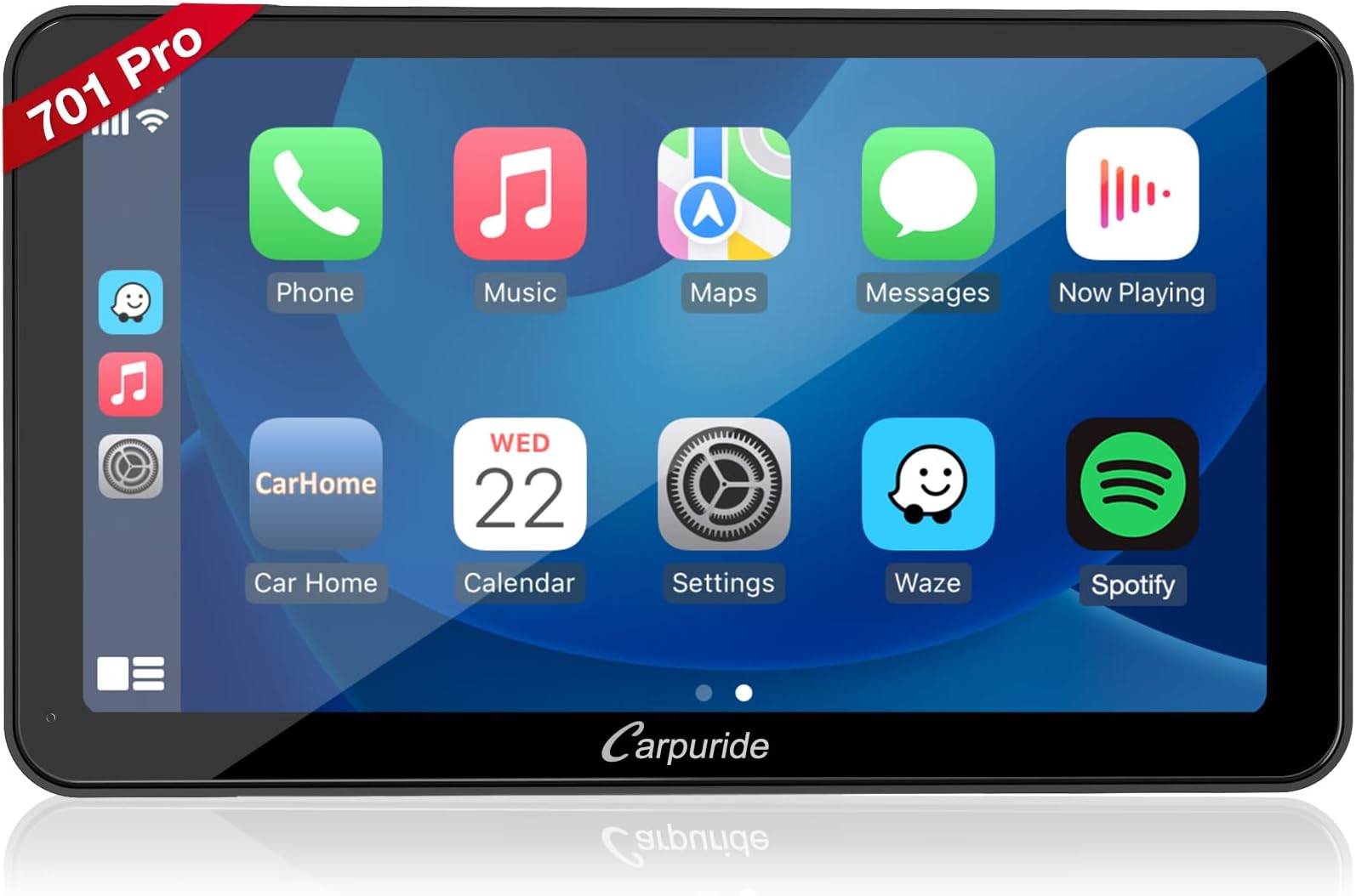 Carpuride W701 Pro with Wireless Bluetooth Transmission Portable Carplay & Andorid Auto, 7 inch 1080P Touch Screen, Mirror Link/GPS/Siri/FM, Support Truck Dashboard Mounted
