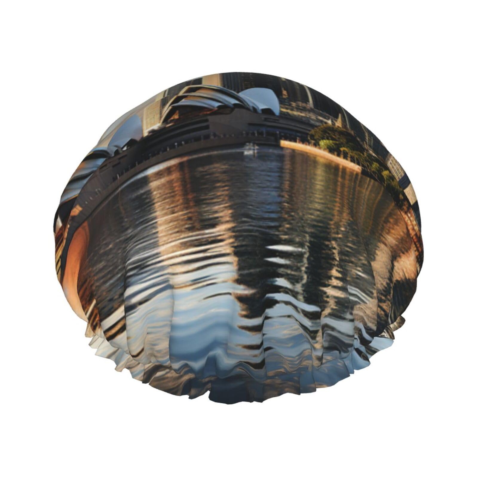 City Sydney Shower Cap for Women Reusable Waterproof Shower Bonnet Washable Elastic Band Bath Hair Hat Double Layered Bath Cap Extra Large for Long Hair