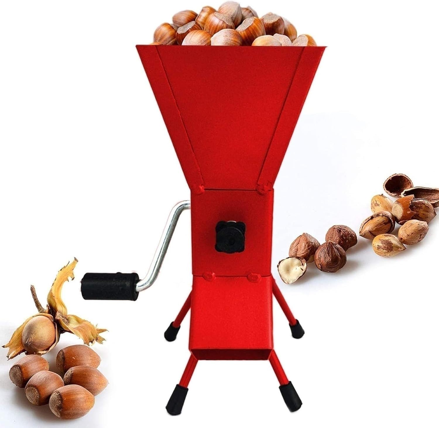 Nut Sheller Pecan Walnut Plier Multifunctional Nut Cracker Sheller Walnut Pliers Walnut Nut Cracker Crushing Machine Nuts All Metal Hand Crank Heavy Duty Nutcracker Tool Nut Cracker Sheller(Red)