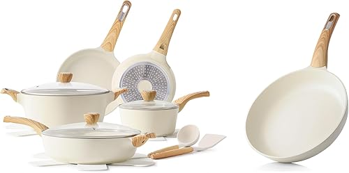 SENSARTE SENSARTE - Sartén antiadherente de cerámica de 9.5 pulgadas, libre de PFOAPFASPTFE añadido intencionalmente, juego de utensilios de cocina