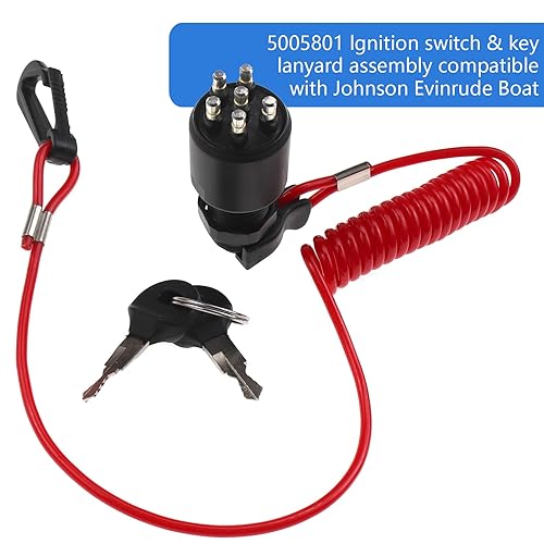 Miniatura 3 de 5005801 Interruptor de encendido y conjunto de llave con cordón de seguridad para barco Johnson Evinrude 175974 para motor fueraborda Johnson