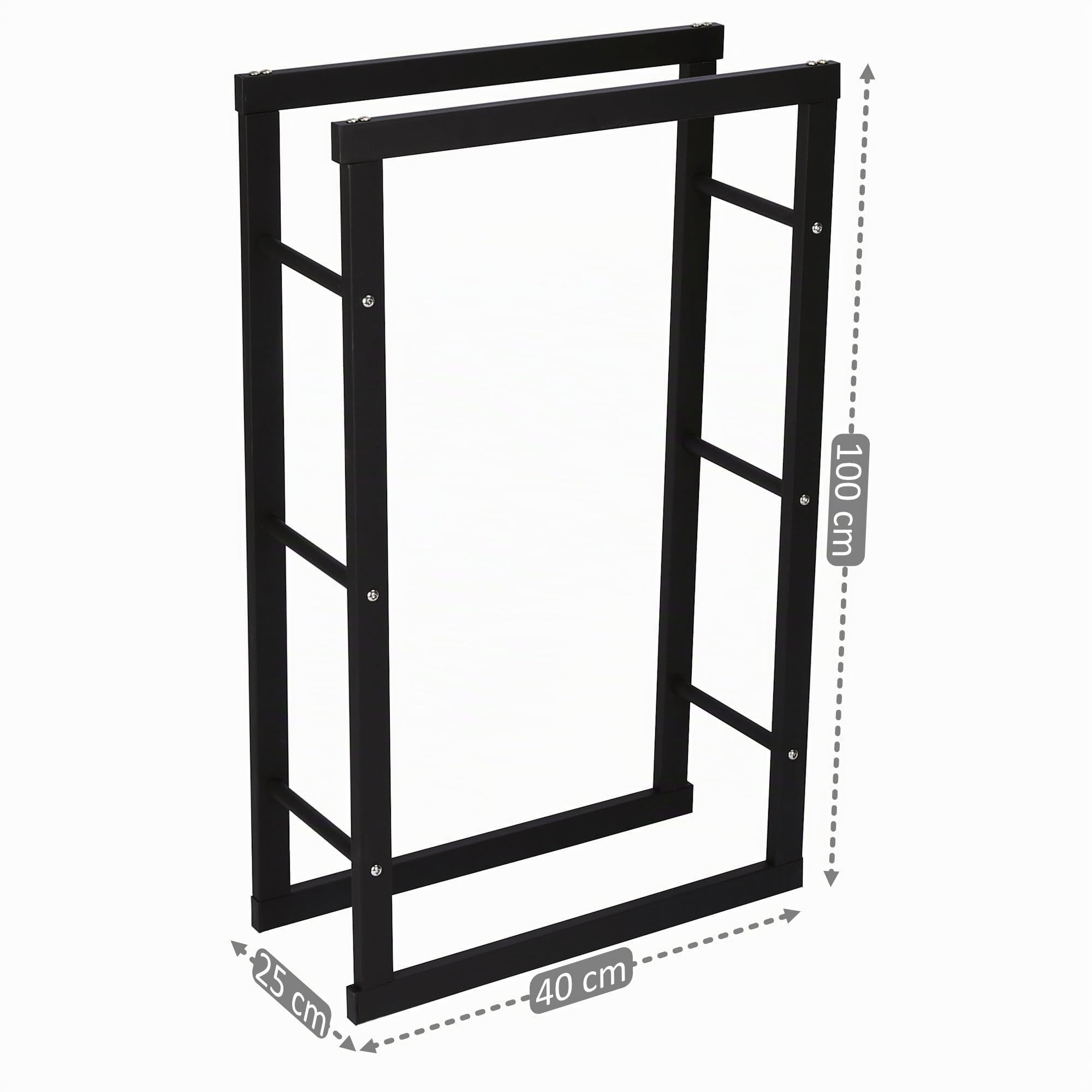 Zelsius Kaminholzregal | 40 x 25 x 100 cm - schwarz | Brennholzlager Metall, Kaminholzständer, Regal für Feuerholz, Kaminzubehör | Kaminholzregal für Innen und Außen