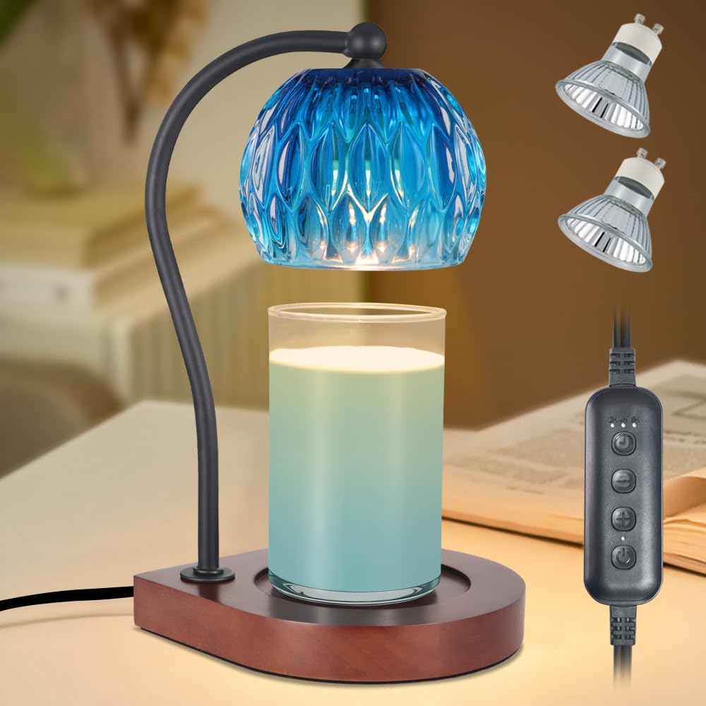 copinpin Candle Warmer Lamp with Timer-Electric Candle Warmer Lamp for Jar Candles with 2Bulbs Candle Warmer with Timer & Dimmer for Home Decor Gifts for Women Mom Christmas (Black-Blue)