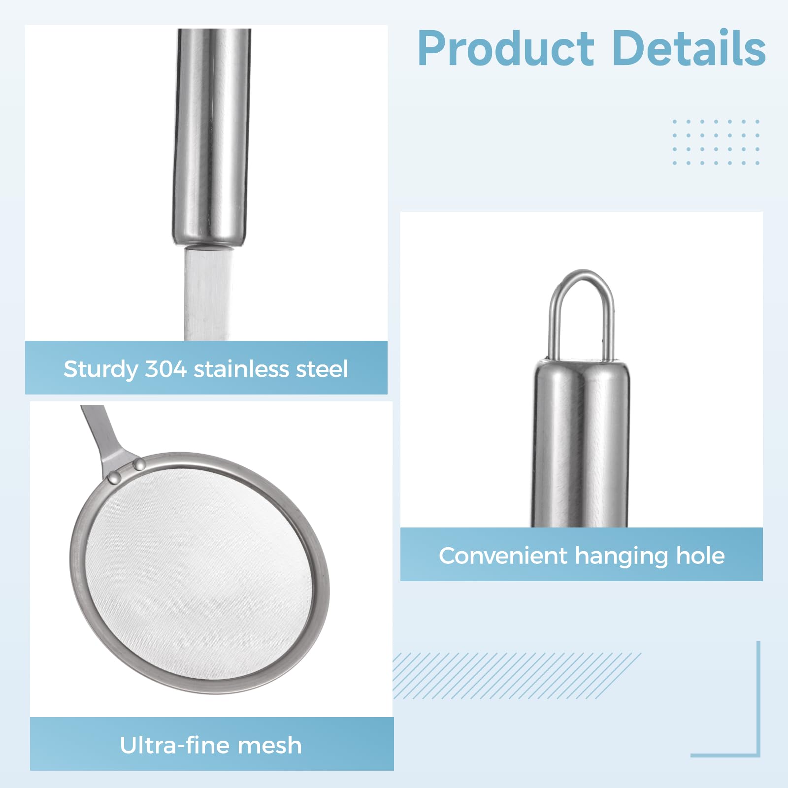 3 Stk. Feinmaschiges Schaumlöffel-Set, 304 Edelstahl Ölfilter-Sieblöffel, multifunktionales Küchen-Mesh zum Abschöpfen von Fett und Schaum, 3 Größen, für Kochen und Frittieren