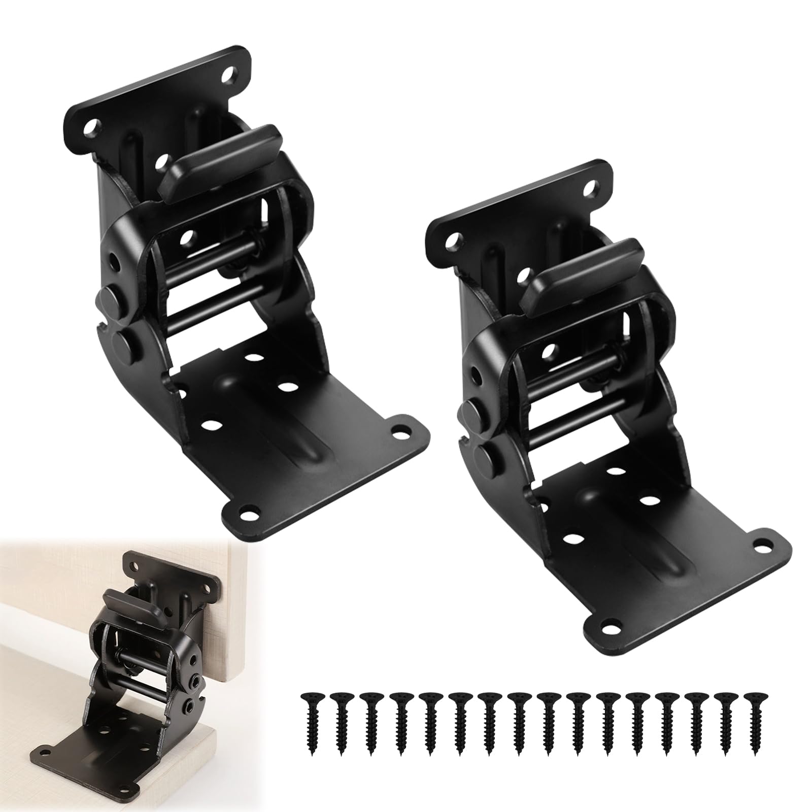 2 Pieces Folding Self-Locking Hinge, 0-90-180 Degrees, Galvanized Steel Folding Brackets for Table Legs, Support for Desktop Extension, Folding Tables and Benches, Black