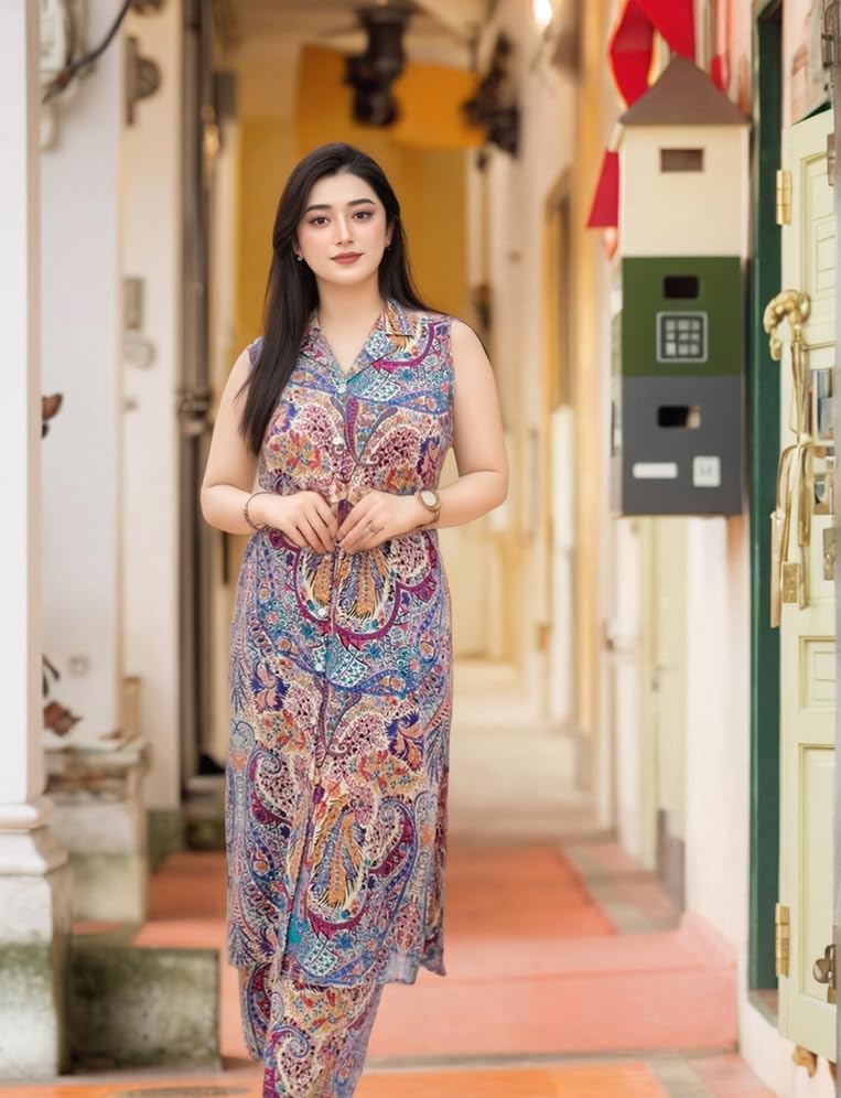 Image of ANNI Designer Women's Rayon Viscose A-Line Printed Kurta with Palazzo