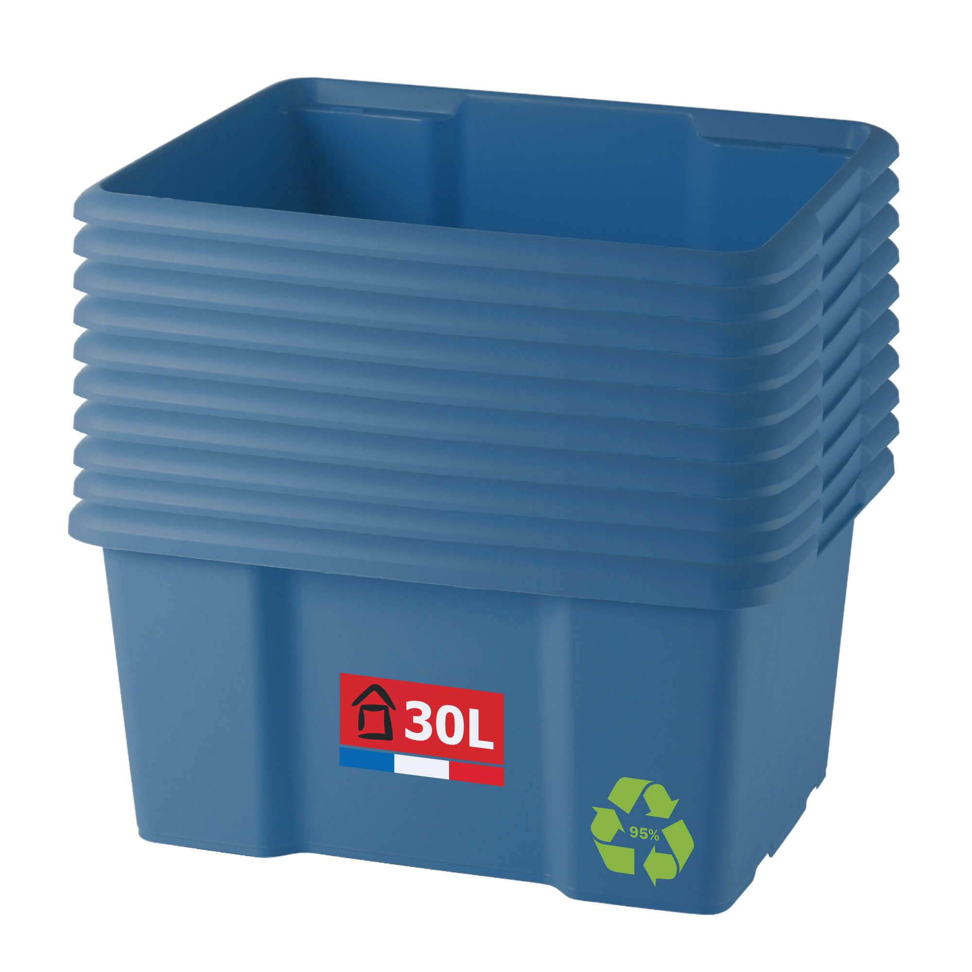 Sundis set di 10 scatole portaoggetti da 30L, blu, L.46,5xl.36,5x H23cm, in plastica riciclata, impilabili, ideale per l'officina, il bricolage o il trasporto