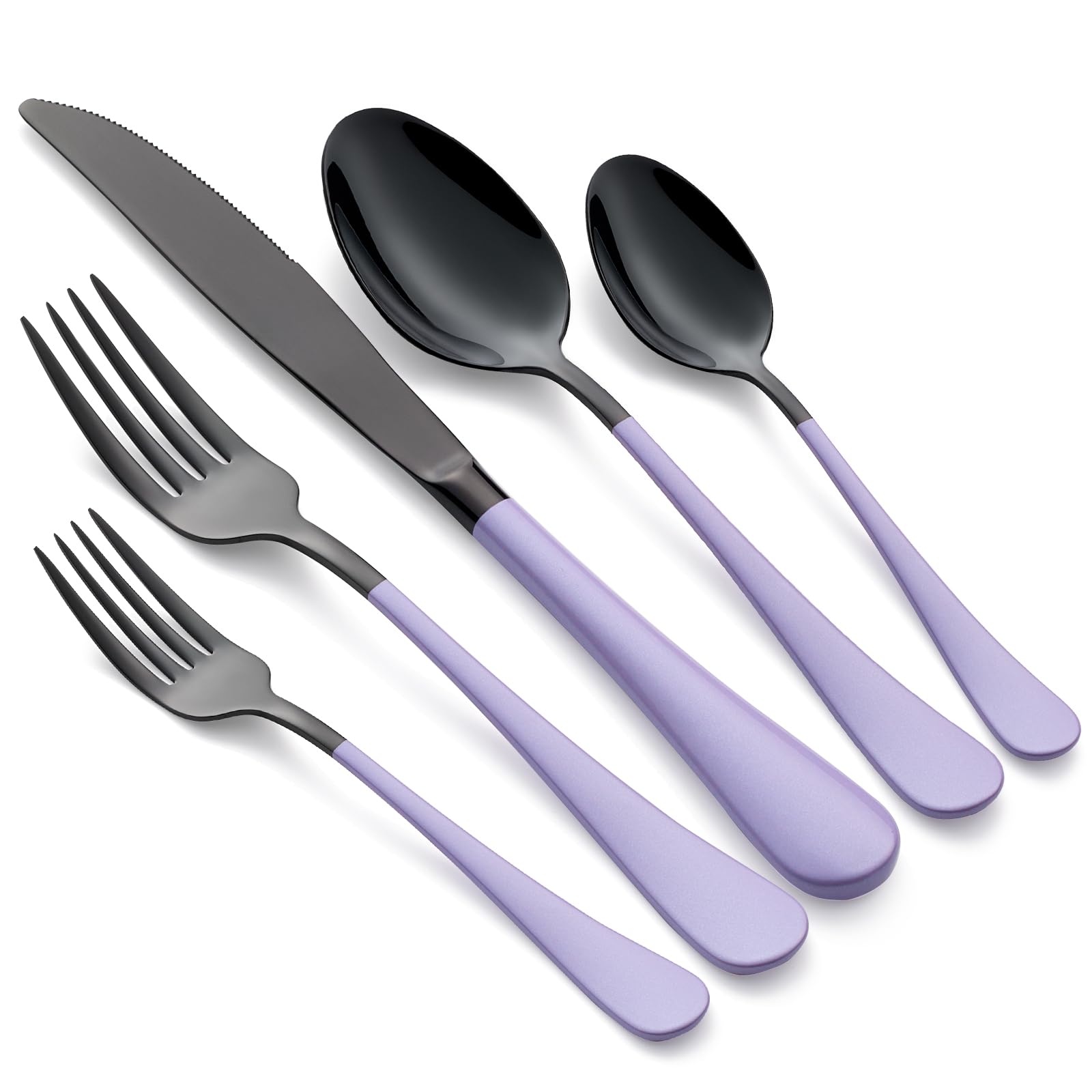 DINYWOW 20-Pieces Purple and Black Silverware Sets for 4,Purple Handle Stainless Steel Cutlery Set, Include Forks Spoons and Knives Set, Dishwasher