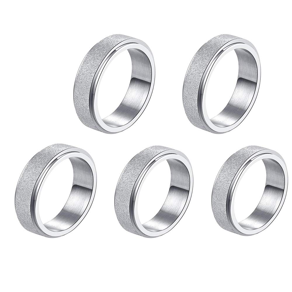 Ploange 5 Pcs Anxiety Ring for Women Spinner - Colorful Titanium Steel Frosted Ring, Rotating Rings 