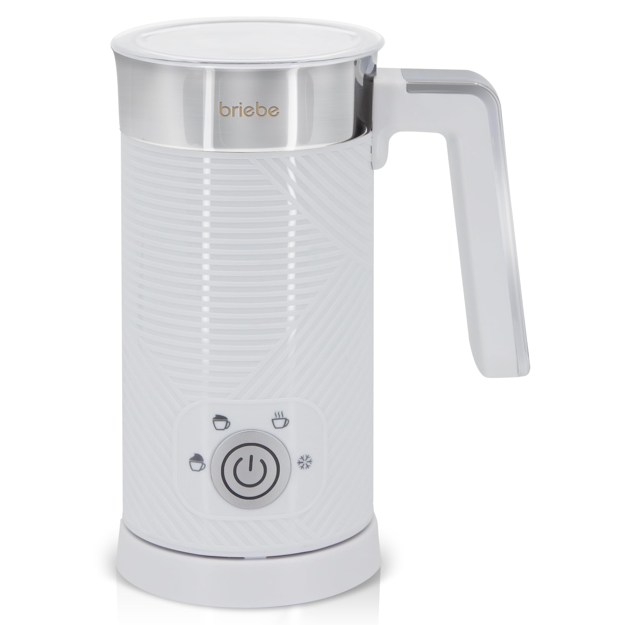briebe Elegance Espumador de Leche Eléctrico Calentador 4 en 1, Espuma Fría/​Caliente 130ml para Café Latte, Capuchino, Macchiato, Leche Caliente 300ml, Milk Frother, Libre BPA, 500W, Diseño Blanco