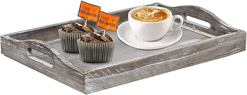 Adeco Bandejas rústicas de madera anidadas con asas, platos rectangulares decorativos de madera para aperitivos, frutas, aperitivos, verduras,