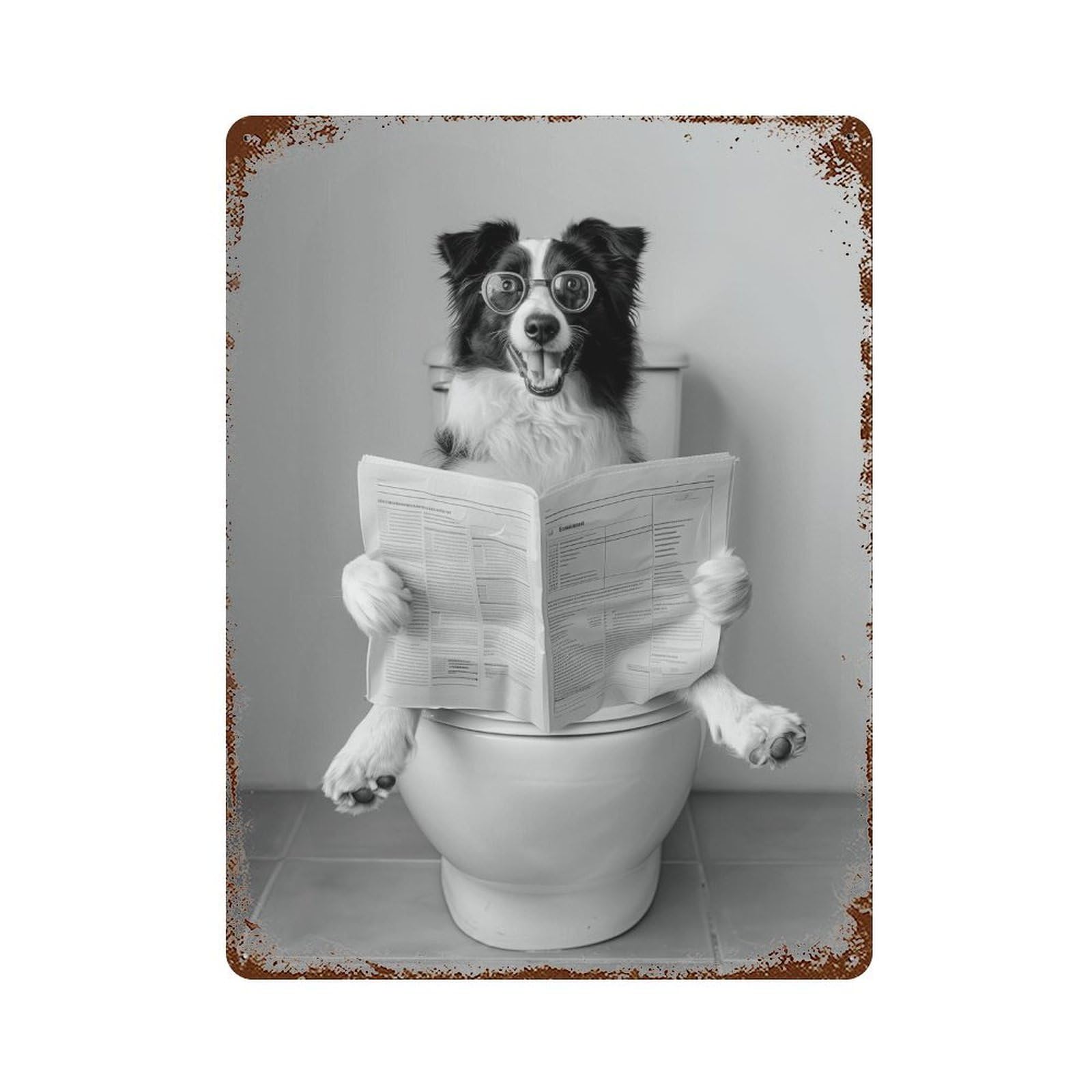 xiaoxiaoshen Funny Border Collie Toilet Print Wall Decor Art Metal Tin Poster Modern Home Decor Art Home Bar Shop Decorations Vintage Sign 40x30cm