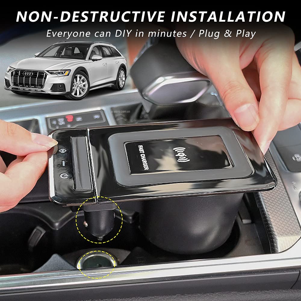 Cargador Inalámbrico Coche para Audi A6 S6 RS6 2019-2022 A7 S7 RS7 2020 2022 Panel de Accesorios de la Consola Central, 15W Carga Rápida Teléfono Cargador con USB Puerto para iPhone Samsung