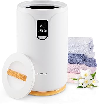 COSTWAY Luxury Towel Warmer Bucket, 20L Large Electric Towel Heater with RGB Lights, 3 Temperature Levels, Timer & Child Lock, Bathroom Spa Hot Blankets Warmer for 2 Oversized Towels, Bathrobes, White