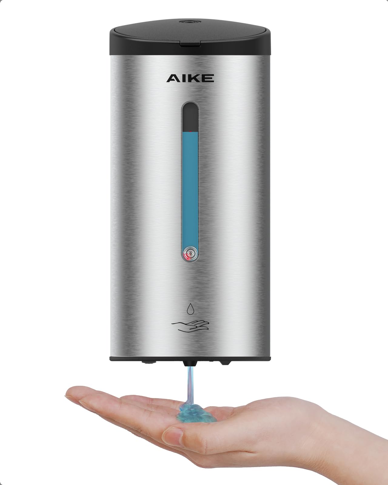 AIKE Dispensador Automático De Jabón Clásico, 750 ML Líquido De Pared, Acabado Acero Inoxidable, AK1205E