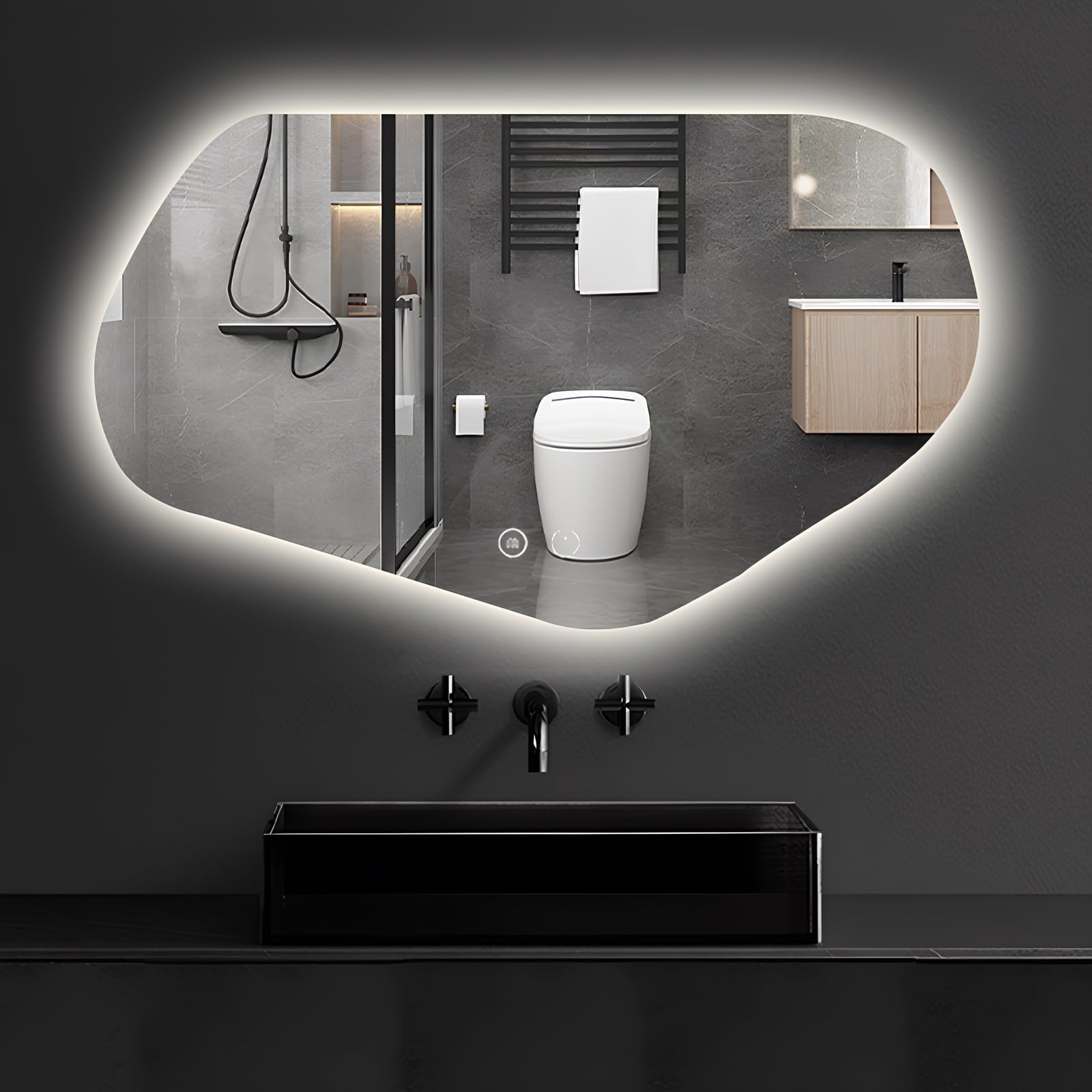 FGXHHS Irregular LED Backlit Wall Mirror, Anti-Fog, Dimmable Lighting With 3 Color Temperature, Shatter-Proof Vanity Mirror For Bathroom Over Sink Bedroom Entryway(50x80cm/19.7x31.5in)