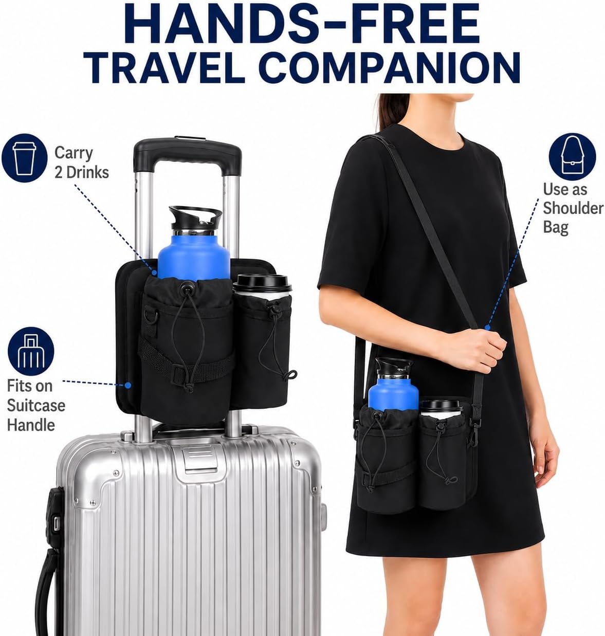 Luggage Cup Holder for Suitcase Handle,Travel Drink Carrier,Black