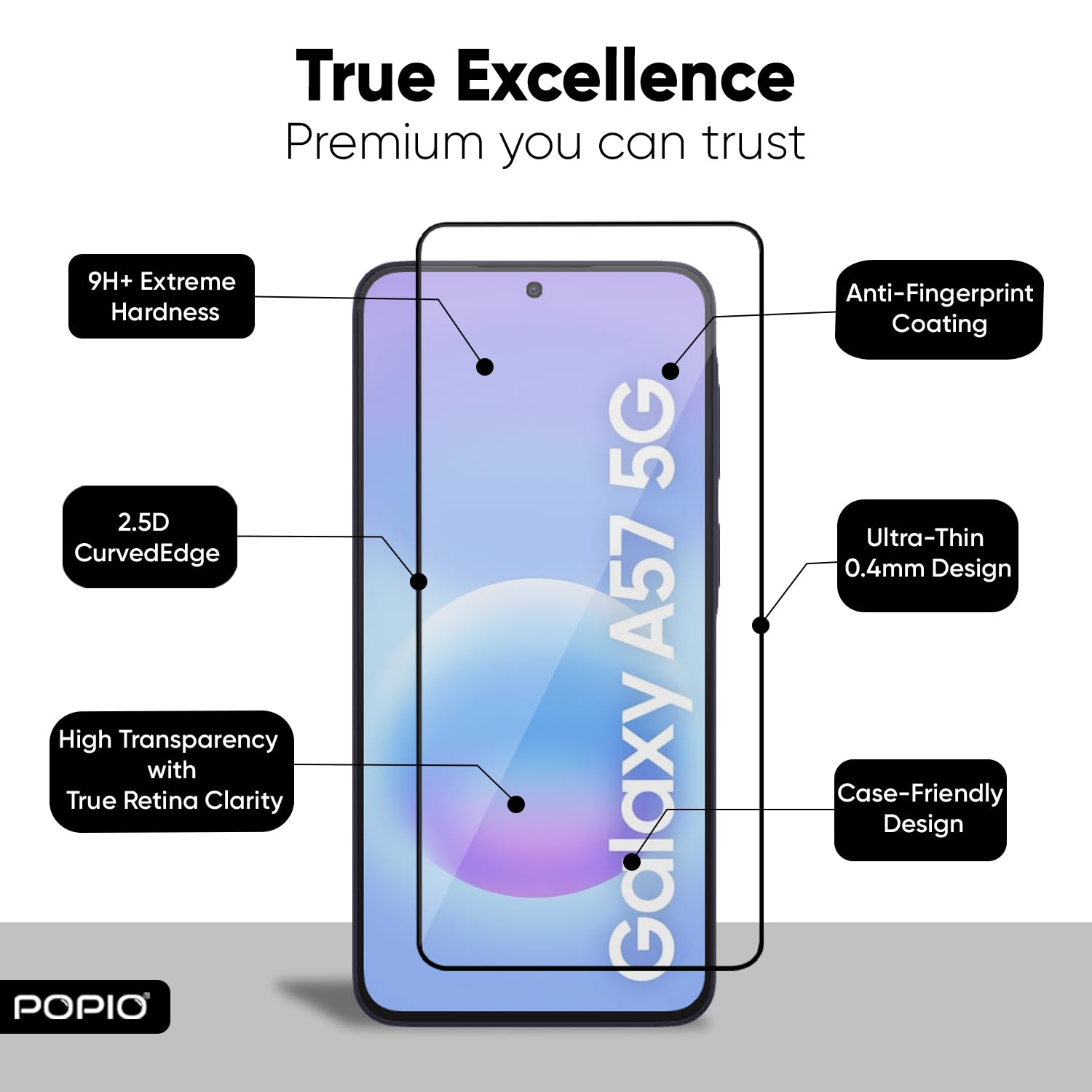 POPIO Military-Grade Gorilla Tempered Glass For Samsung Galaxy A57 | 9H Hardness, Edge-to-Edge, Bubble-Free — Amazon image 3