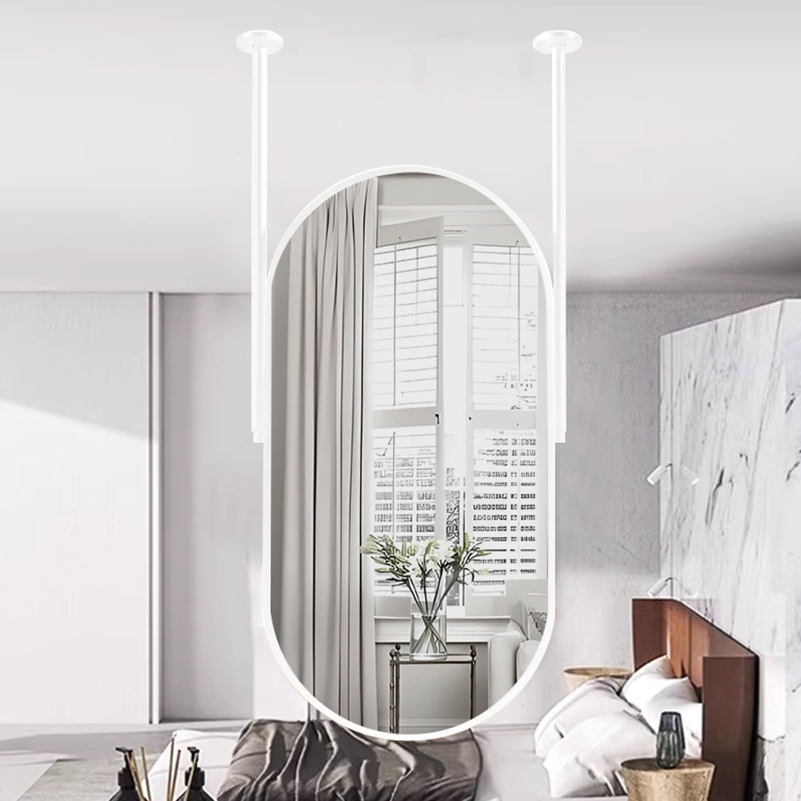 FGXHHS s for Wall, Large Ceiling Hanging Mirror with Metal Frame, Suspended Vanity Floating Boom, Modern Decorative(50cmx60cm)