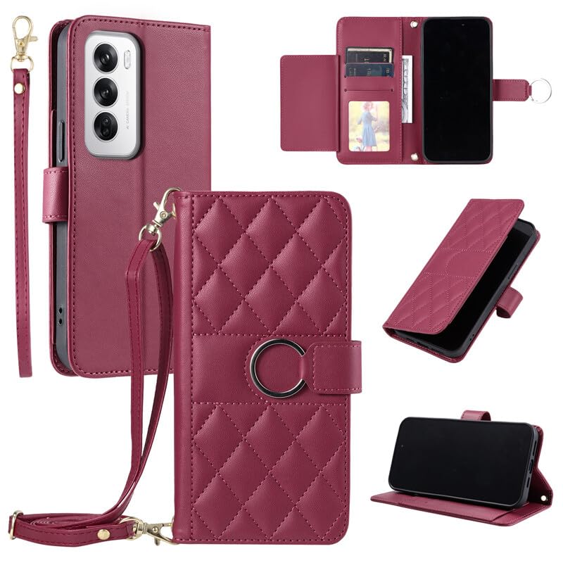 Housse Oppo A16 4G rouge style portefeuille pour visionnage mains libres