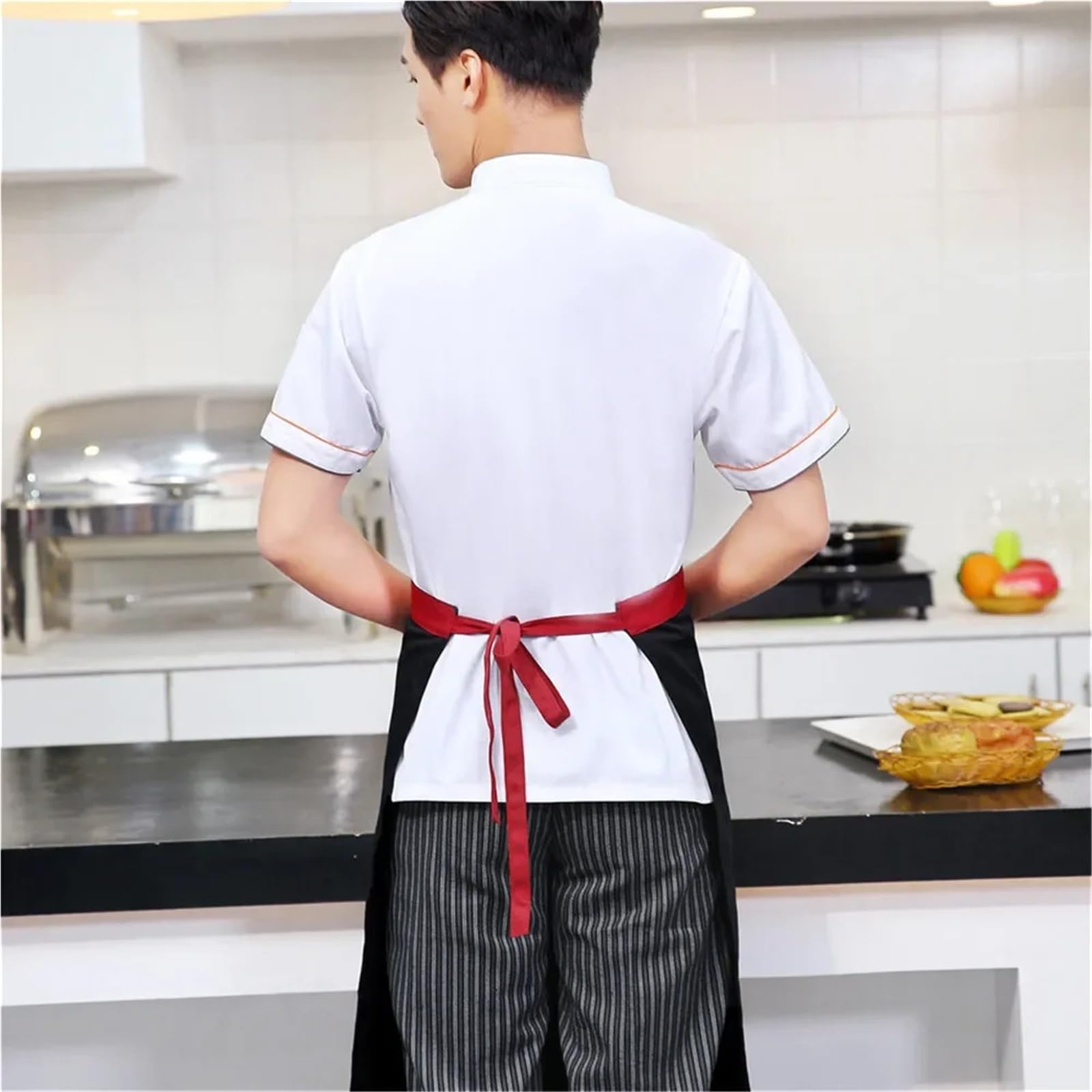 Ropa De Cocinero Uniformes de trabajo de cocina de chef de restaurante de manga corta con doble botonadura, chaquetas de sushi, panadería, cafetería, camarero, servicio de catering, delantales(White,4
