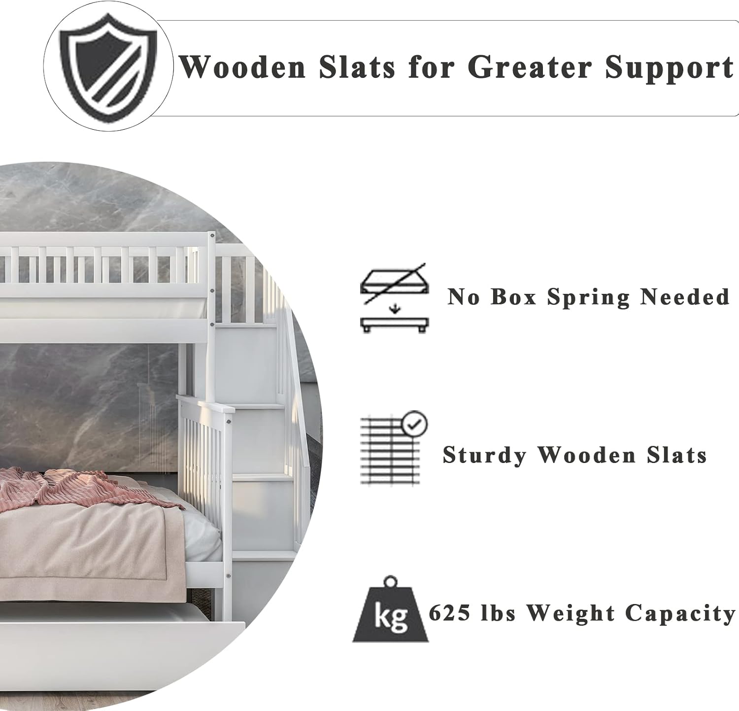 Baysitone Bunk Bed, Bunk Beds Twin Over Full Size, Bunk Bed with Trundle and Stairs, Solid Wood Bunk Bed Frame with 4 Storage for Kids, Girls, Boys, Toddler, No Box Spring Needed (Beige)