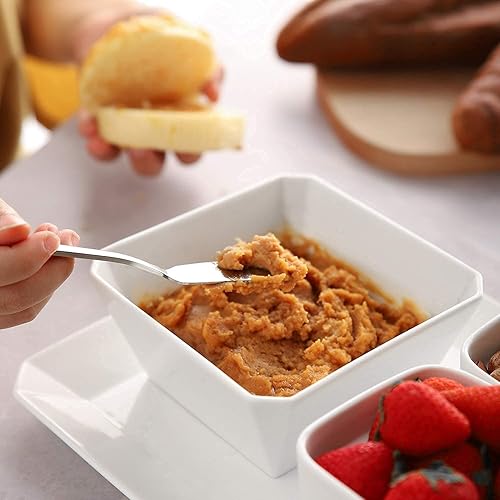 Miniatura 6 de Samsle Juego de 6 cuencos de porcelana para cereales, cuadrados de 16 onzas, cuencos de cerámica blanca de 5 pulgadas para ensalada, sopa,