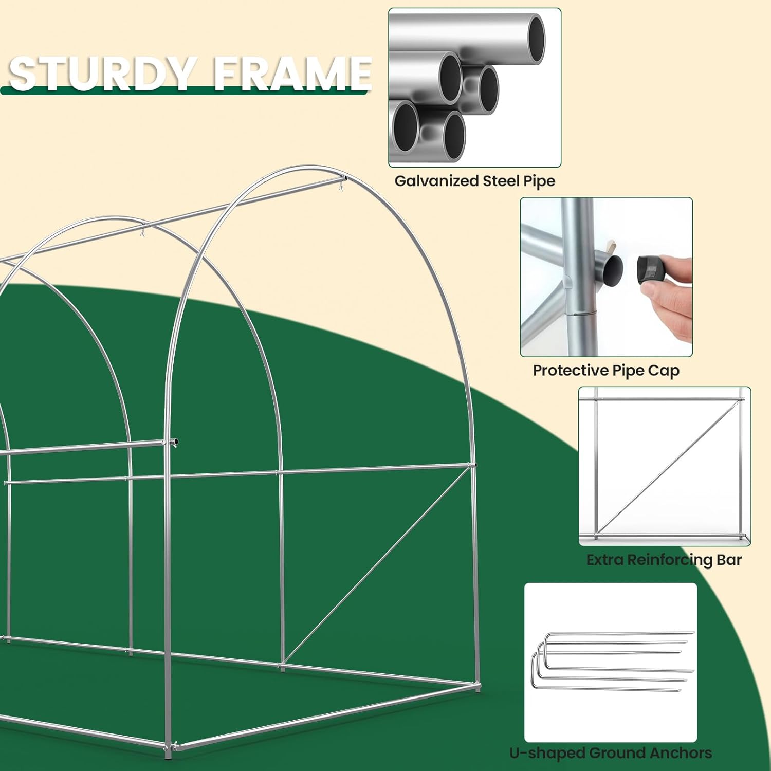 Walk-in Greenhouse 13×8×7FT, Outdoor Tunnel Greenhouse, Large Plant Hoop House for Outside, Hot House for Winter with 6 Ventilated Mesh Windows, Galvanized Steel Frame (Green, 13×8×7FT)