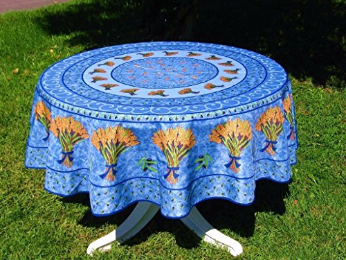 Nappe ronde 1m80 Olive et Blé bleu anti tache infroissable