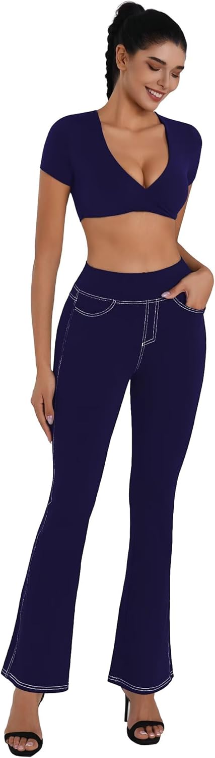 Sunzel Flare Leggings for Women High Waist Workout Leggings with Pockets Tummy Control Wide Leg Flared Yoga Pants - Image 8