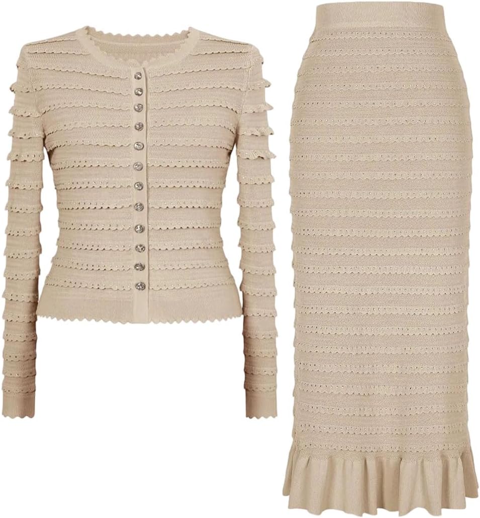 Women Knitted Top Cardigan Jacket with Suspender Vest Skirt Three Piece Suit