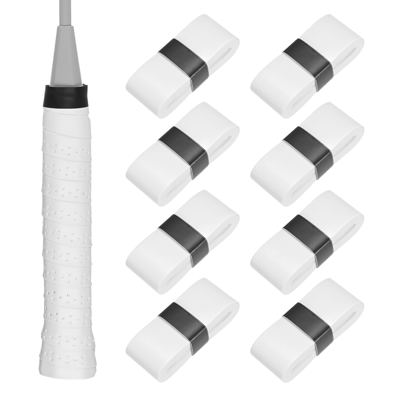 M METERXITY 8-Pack Tennis Racket Grip Tape PU Pickleball Overgrip Grip Tapes Anti-Slip Sweat Absorbent for Pickleball/Racquetball/Badminton/Squash/Baseball Bat Handle White