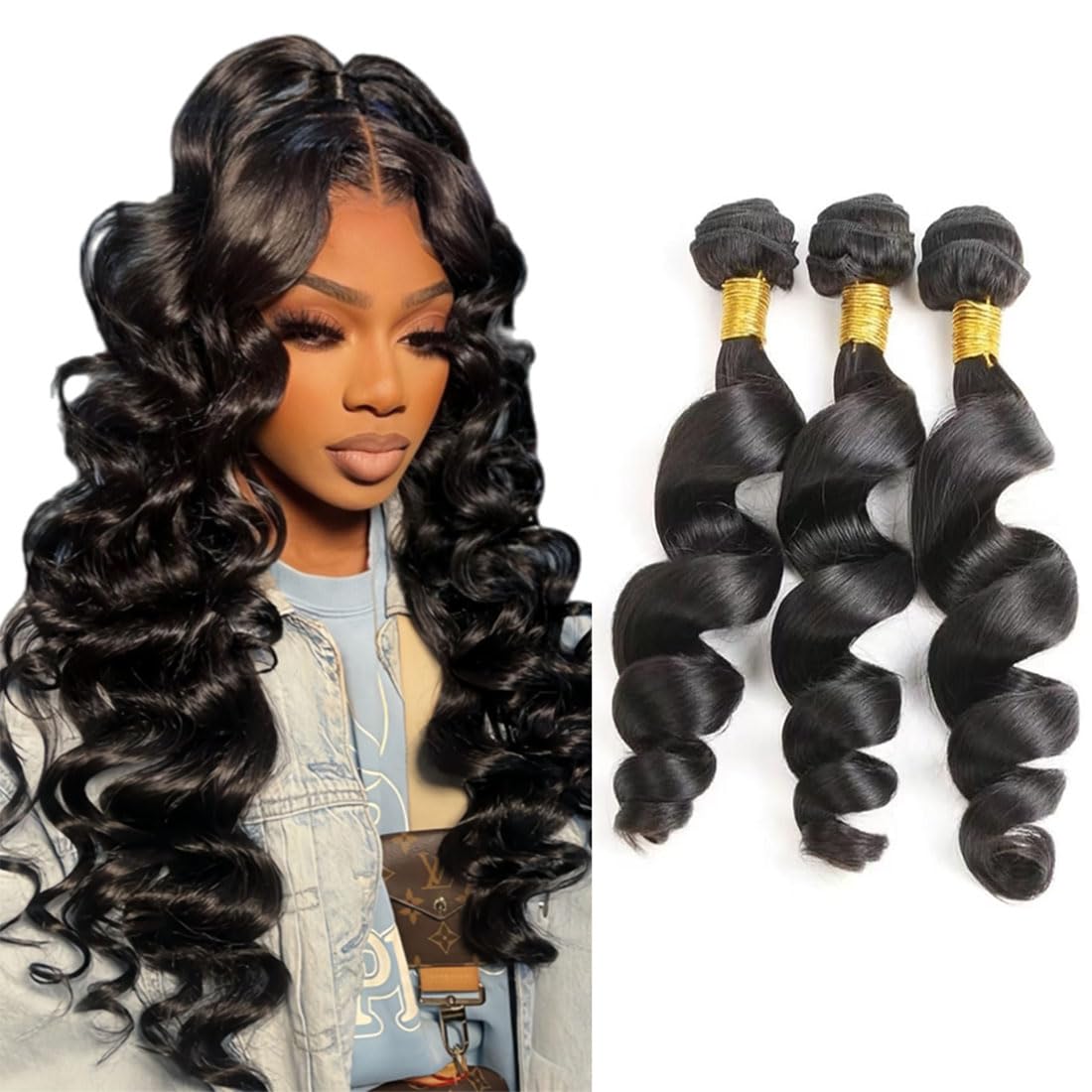 Echthaar Tressen Zum Einnähen Loose Deep Wave Human Hair Bundles Double Weft Extensions 3 Bündel 50g/Per Remy Haar Natural Black Colore for Woman 30 32 34 Zoll
